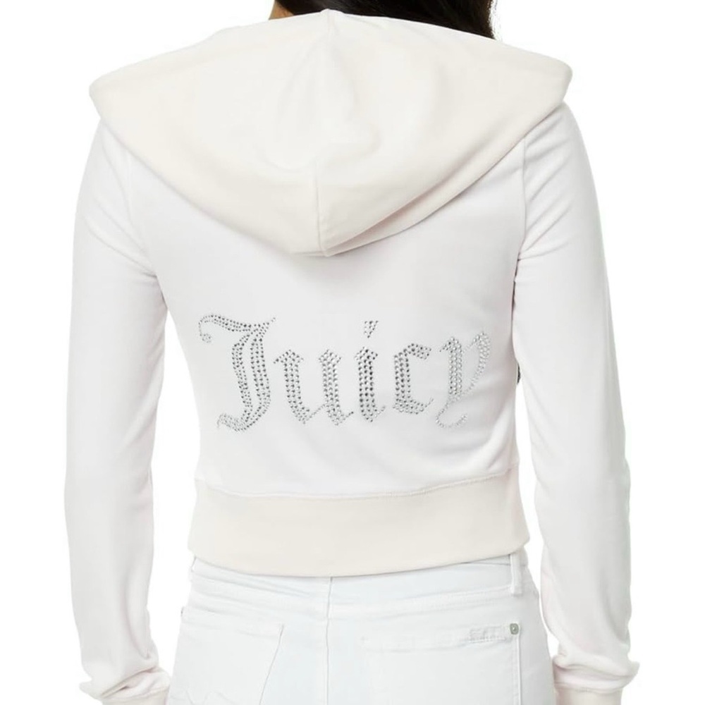 JUICY COUTURE Big Bling Velour Full-Zip Hoodie, Angel (White/Cream)